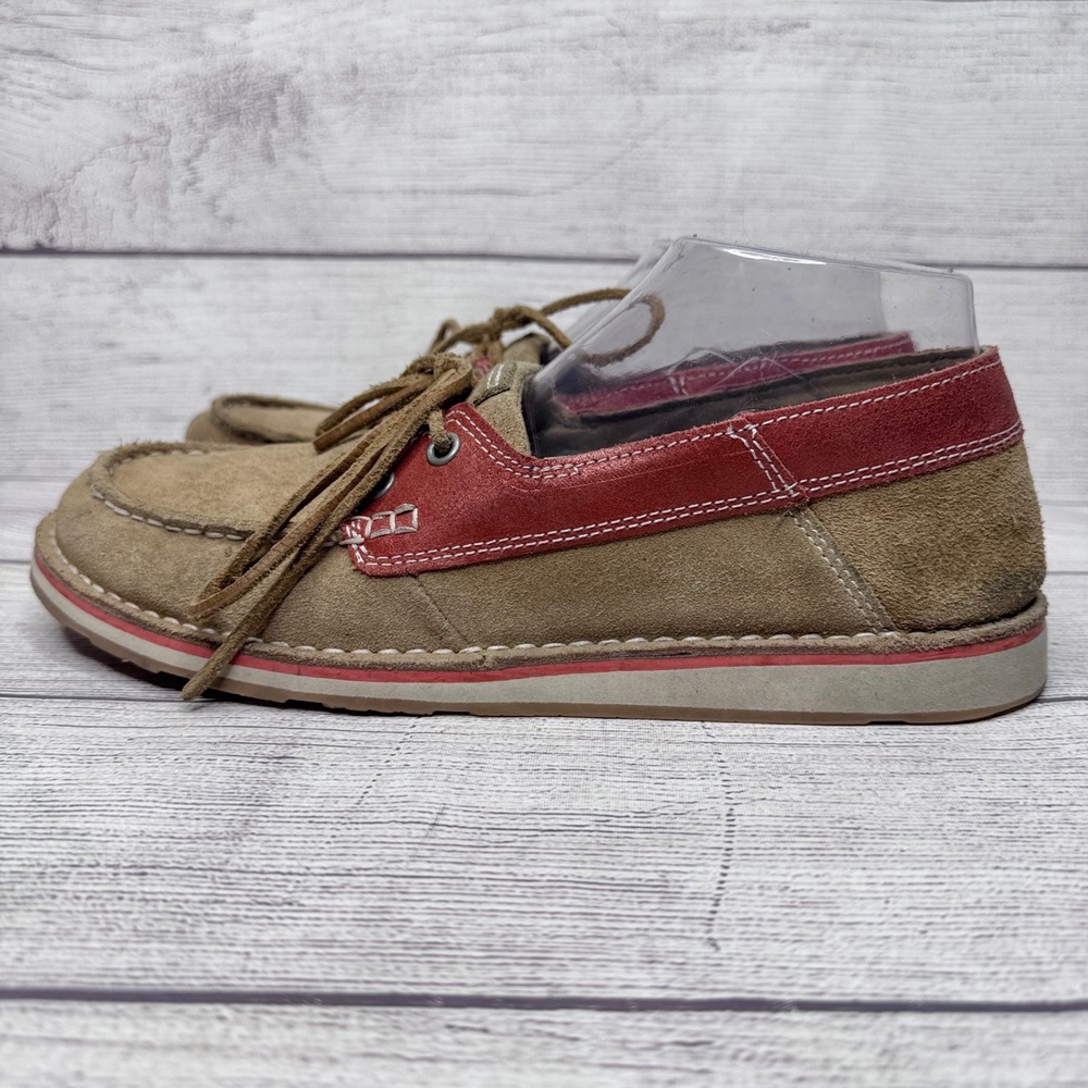 Ariat Women Tan Red Leather Suede Boat Shoes Style 10023050 Size 10B - Picture 3 of 5